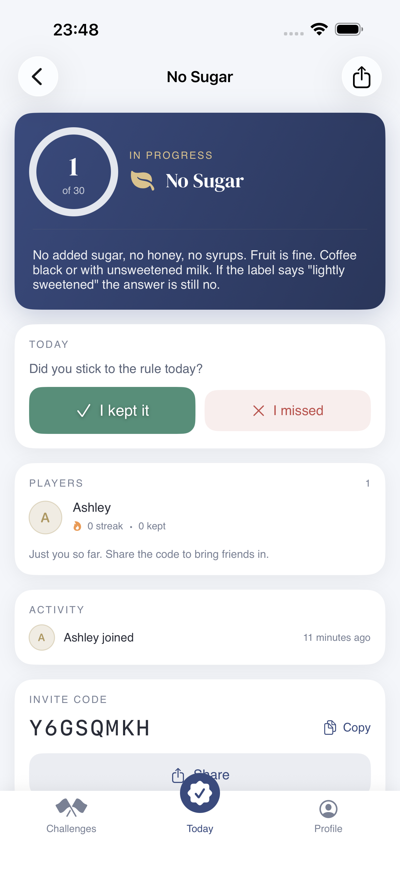 Challenge detail screen