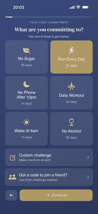 Pick what to commit to from six starter challenges